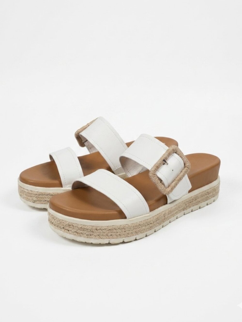 MIA Kenzy Platform Slide Espadrille Sandals Buckle Slide White Brown 10